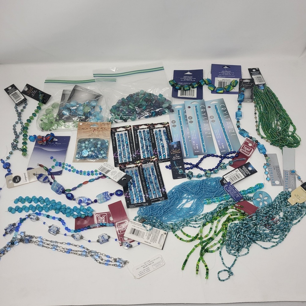 Bundle Of Beads Glass Jewelry Making Supplies Arts Crafts Blue Green #4